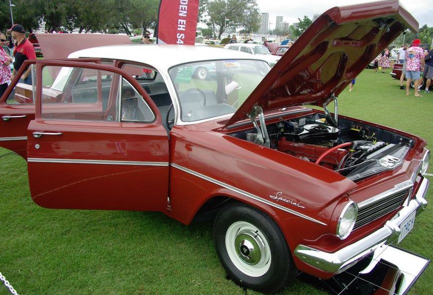 EH Holden in Fowlers Ivory over Winton Red — S.4. Sedan - Manual Transmission