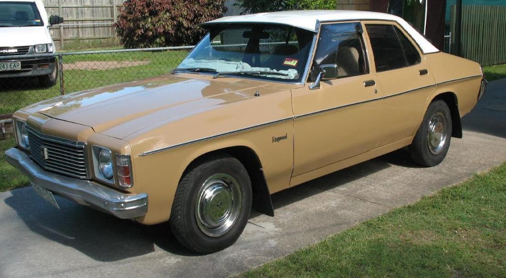 HJ Holden in Cotillion White over Durham Beige — Kingswood Sedan