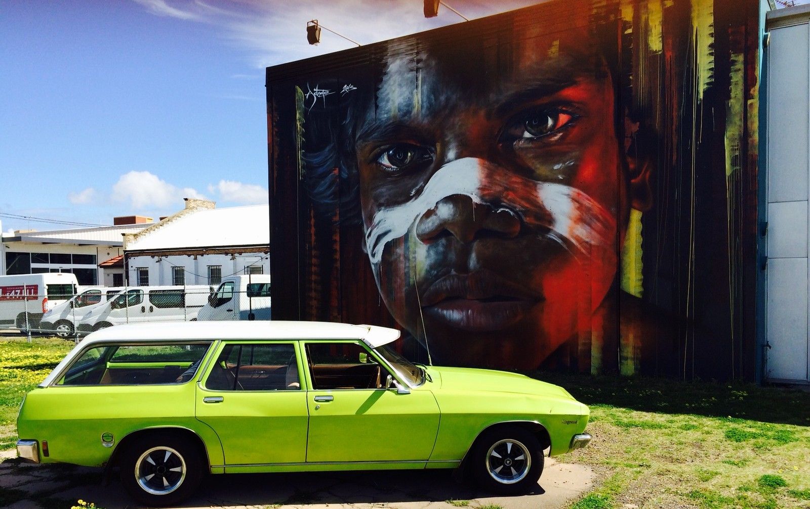 HQ Holden in Glacier White over Barbados Green — Kingswood Station Sedan