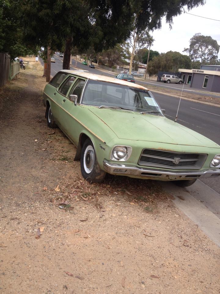 HQ Holden in Glacier White over Olive Green — Kingswood Station Sedan