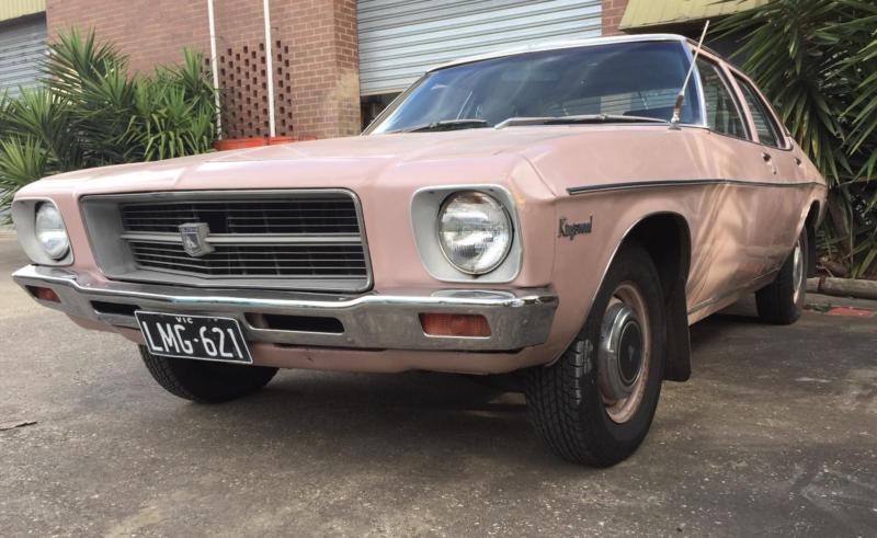 HQ Holden in Glacier White over Rose — Kingswood Sedan