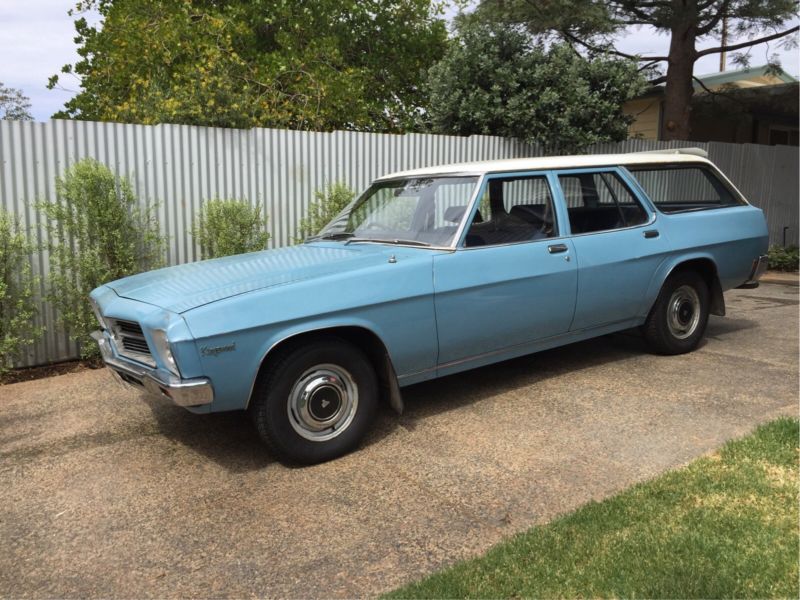 HQ Holden in Glacier White over Wedgewood — Kingswood Station Sedan