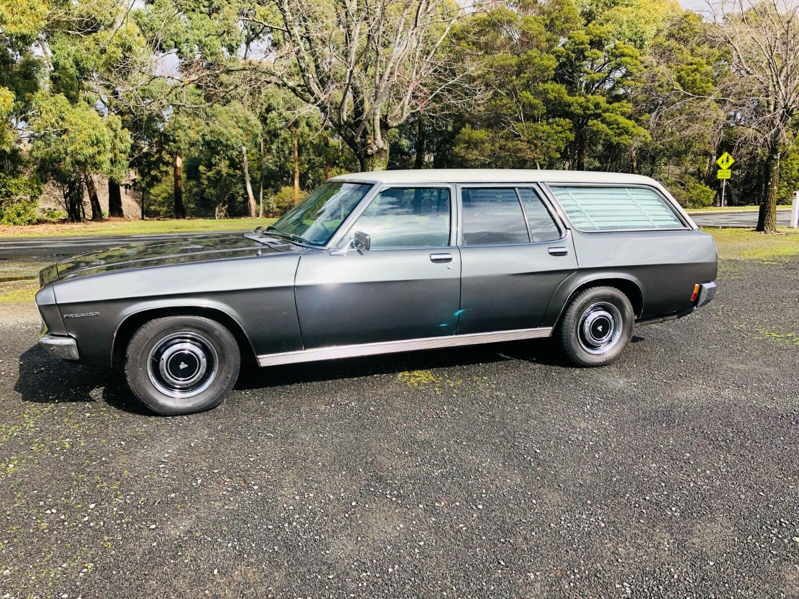 HQ Holden in Glacier White over Gunmetal Met — Premier Station Sedan
