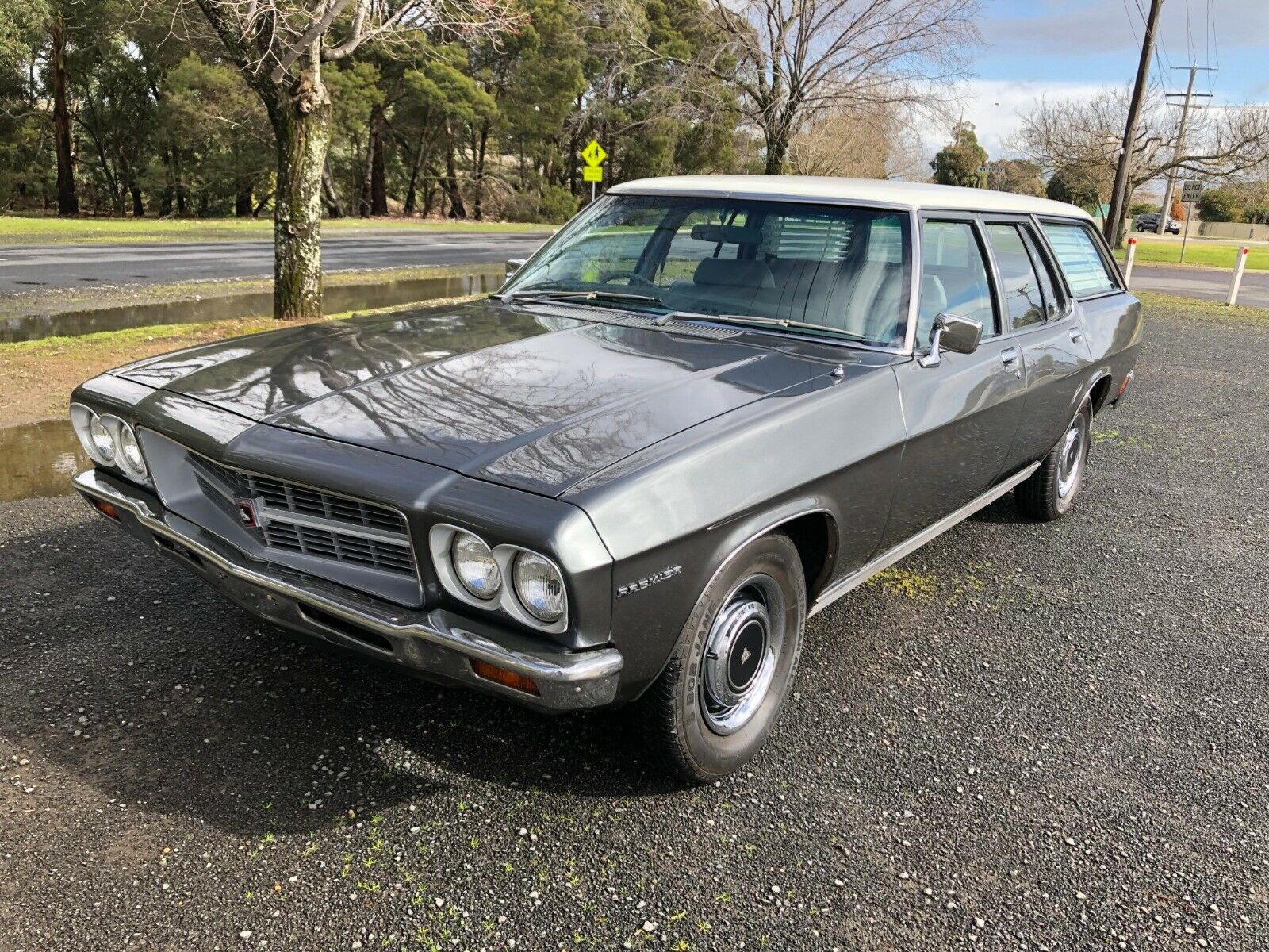 HQ Holden in Glacier White over Gunmetal Met — Premier Station Sedan