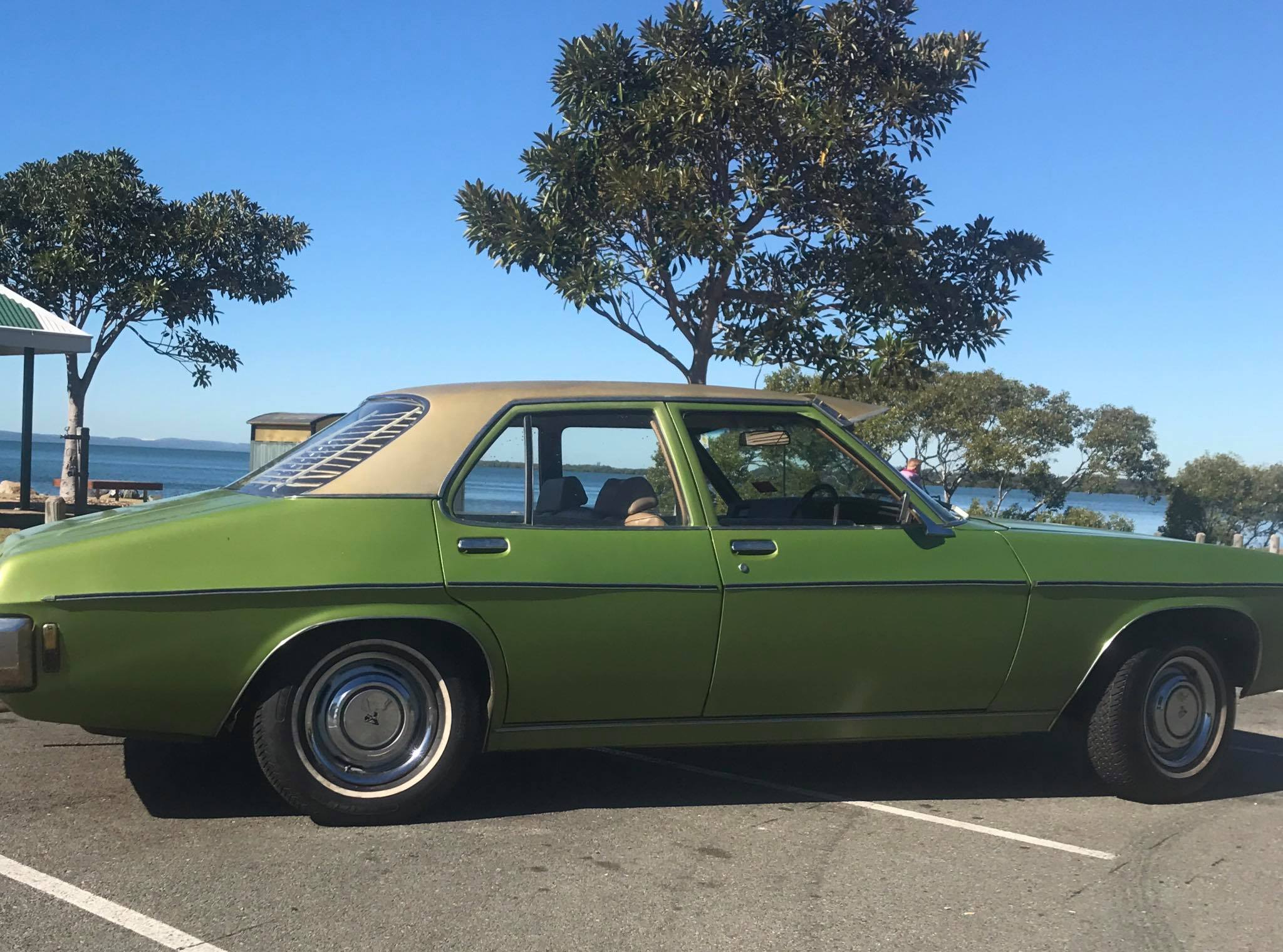 HQ Holden in Patina Gold Met over Lime Green Mk2 Met — Kingswood Vacationer Sedan