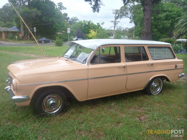 EH Holden in Fowlers Ivory over Quandong (peach) — Special Station Sedan