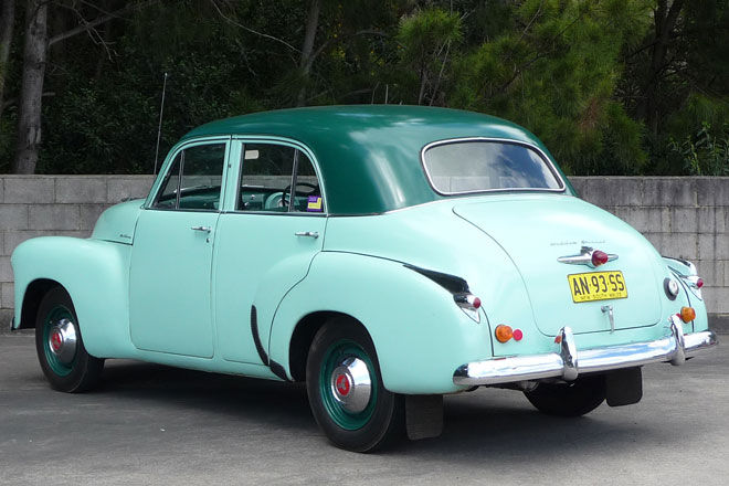FJ Holden in Corella Green Met over Surf Green — Special Sedan