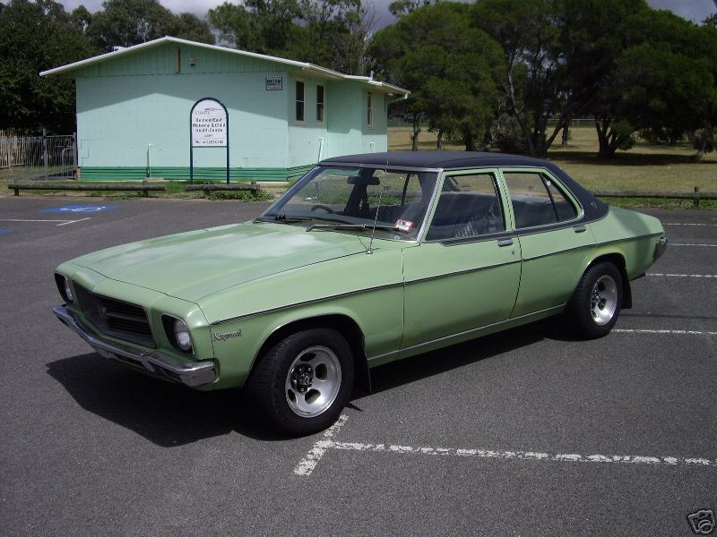 HQ Holden in Glacier White over Olive Green — Kingswood Sedan
