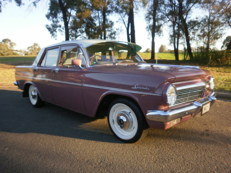 EH Holden in Fowlers Ivory over Jindabyne Mauve — Special Sedan