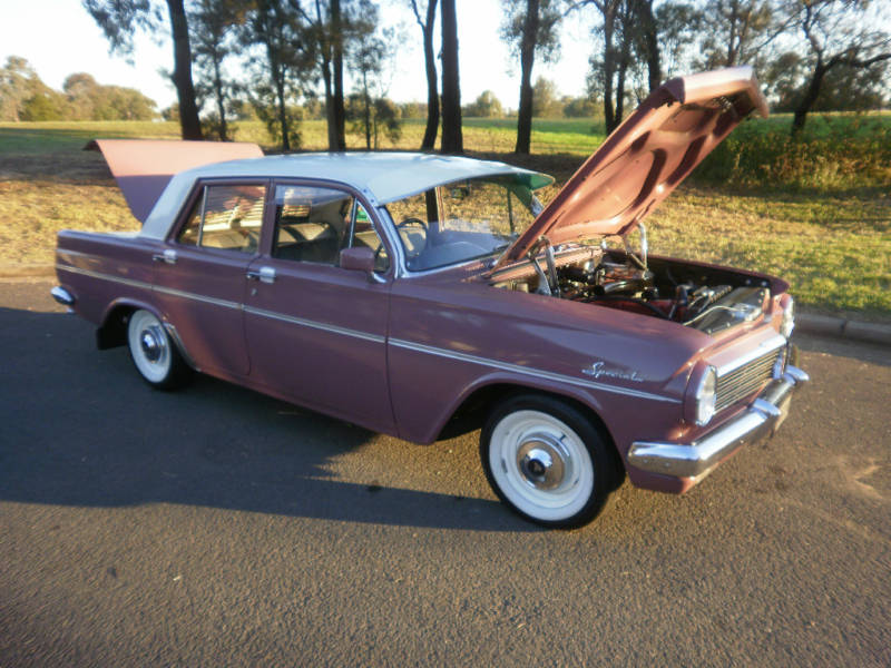 EH Holden in Fowlers Ivory over Jindabyne Mauve — Special Sedan