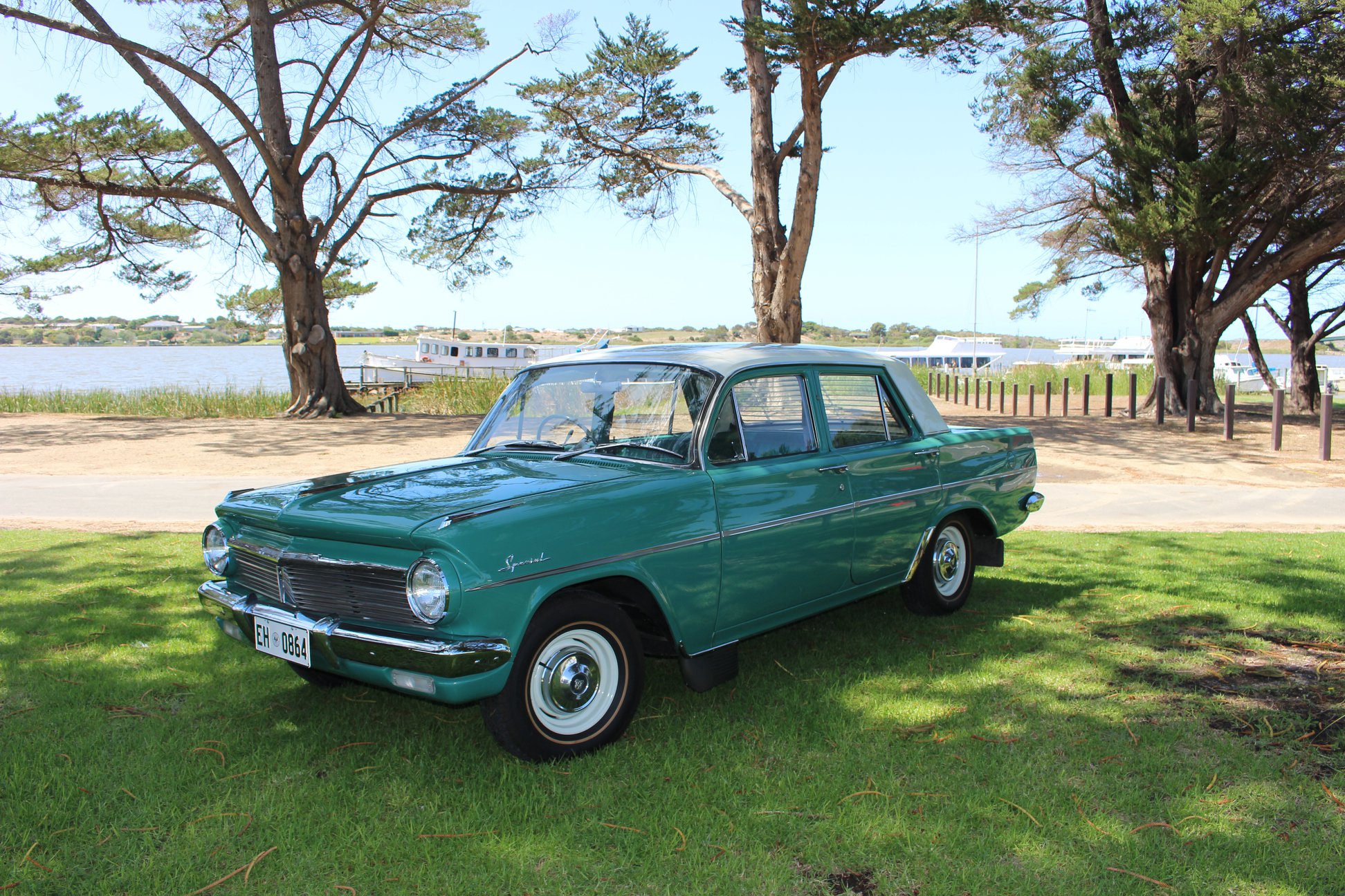 EH Holden in Fowlers Ivory over Gippsland Green — Special Sedan