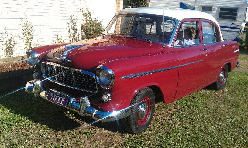 FE Holden in Cascade White over Etna Maroon Met — Special Sedan