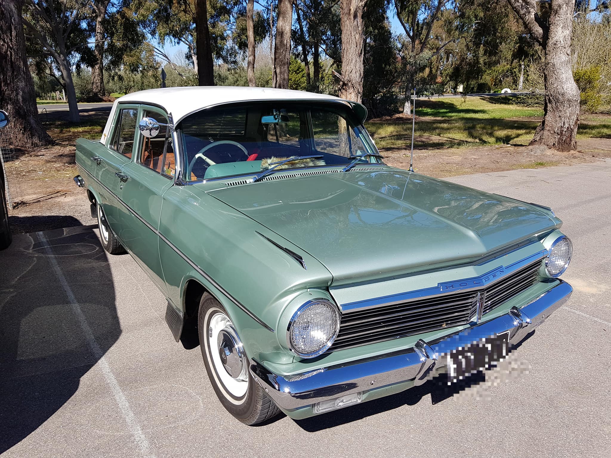 EH Holden in Fowlers Ivory over Valley Mist Green Met — Premier Sedan