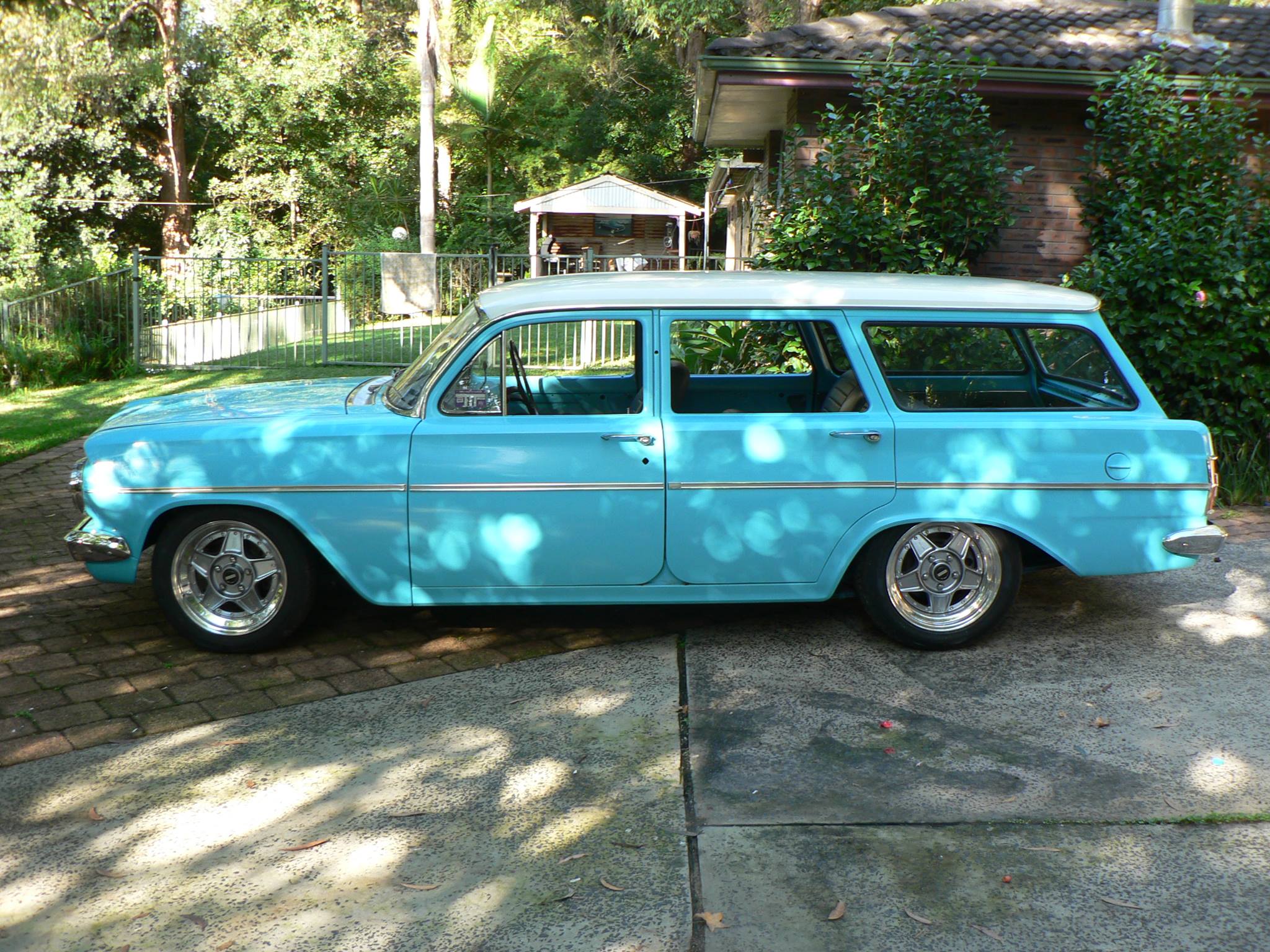 EH Holden in Fowlers Ivory over Tartan Turquoise — Special Station Sedan