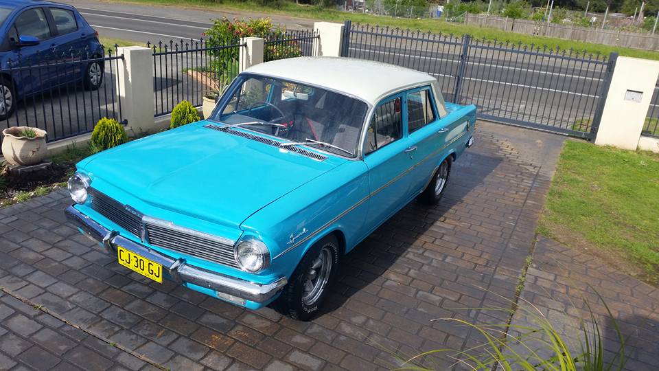EH Holden in Fowlers Ivory over Tartan Turquoise — Special Sedan
