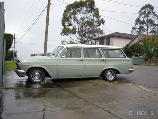 EH Holden in Fowlers Ivory over Saltbush Green — Special Station Sedan