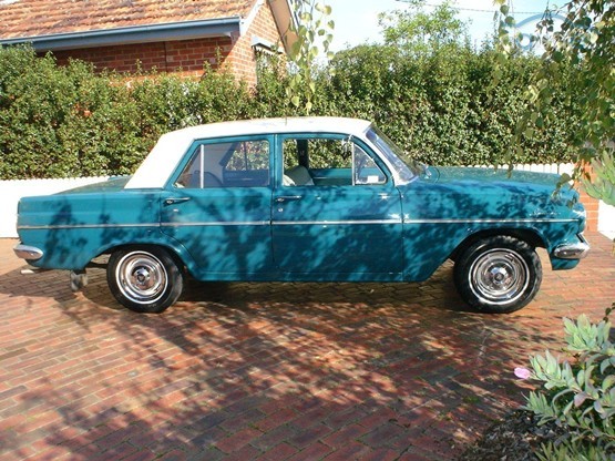 EH Holden in Fowlers Ivory over Wandana Turquoise — Special Sedan