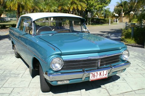 EH Holden in Fowlers Ivory over Portsea Blue Met — Premier Sedan