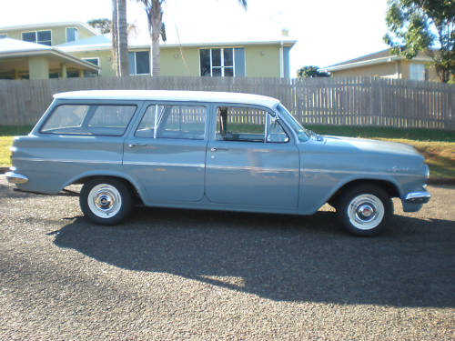 EH Holden in Fowlers Ivory over Barwon Blue — Special Station Sedan
