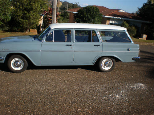 EH Holden in Fowlers Ivory over Barwon Blue — Special Station Sedan