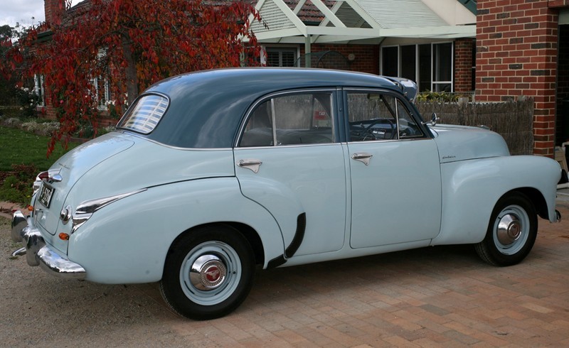 FJ Holden in Blue Bird Blue over Skipper Blue — Special Sedan