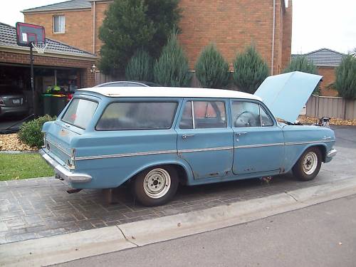 EH Holden in Fowlers Ivory over Barwon Blue — Special Station Sedan