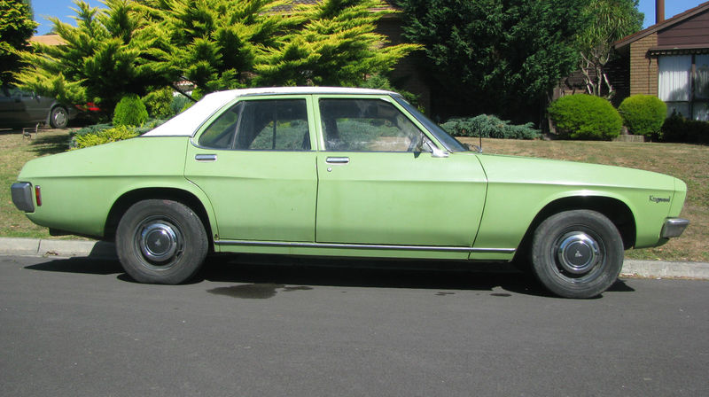 HQ Holden in Glacier White over Olive Green — Kingswood Sedan