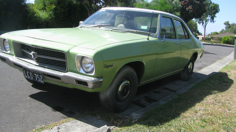 HQ Holden in Glacier White over Olive Green — Kingswood Sedan